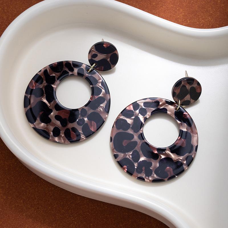 Геометрические Круглые Серьги с Леопардовым Принтом Преувеличенные Модные Универсальные Серьги на Серебряной Игле Легкая Роскошь Высококачественные Серьги