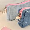 Jeans Fabric Pen Case Large Bowknot Pencil Bag Spacious Compartment Travel Makeup Bag for Student Women Travel Essential