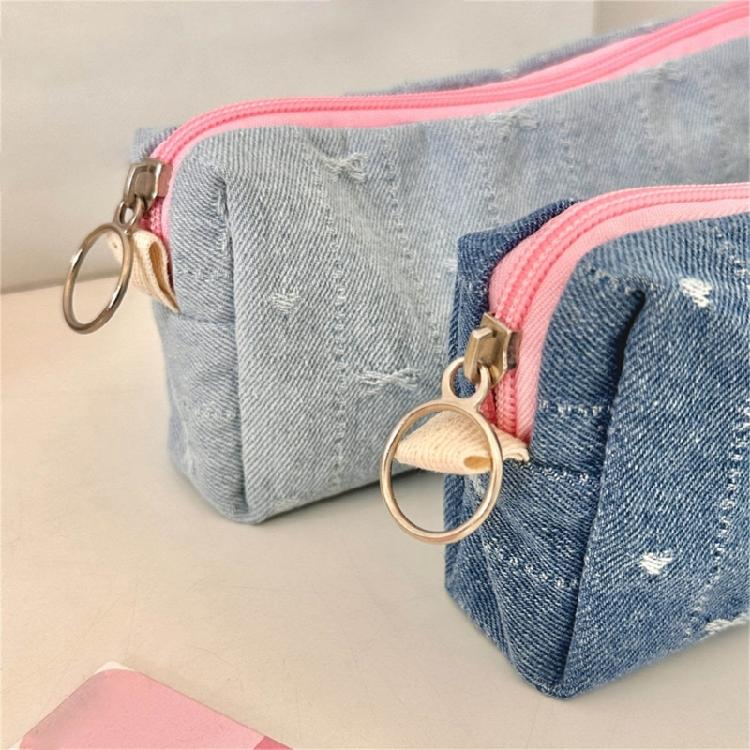 Jeans Fabric Pen Case Large Bowknot Pencil Bag Spacious Compartment Travel Makeup Bag for Student Women Travel Essential