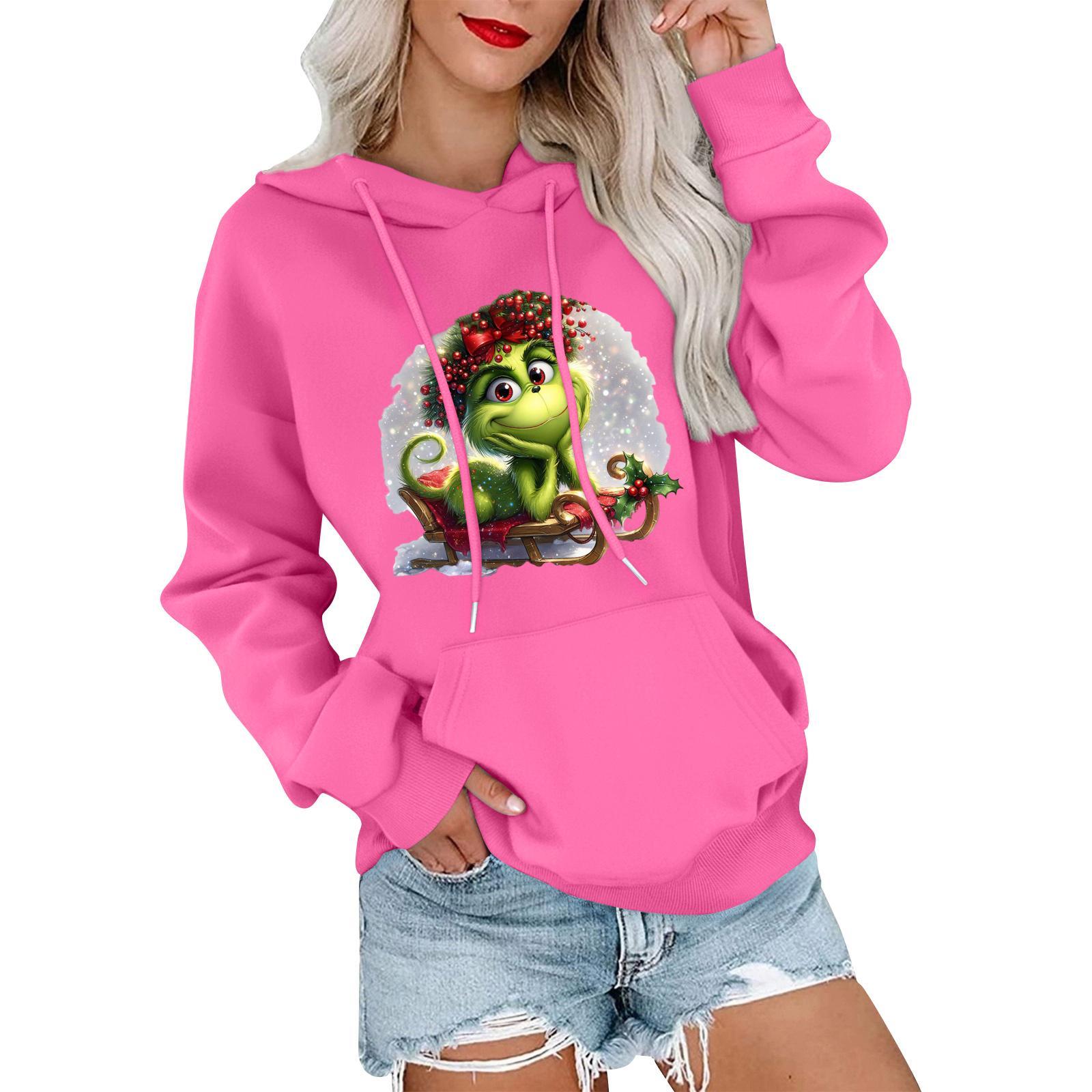 

Женский модный, расслабленный и удобный свитер с круглым вырезом и капюшоном, с длинными рукавами и рождественским принтом, теплый свитер XXXL