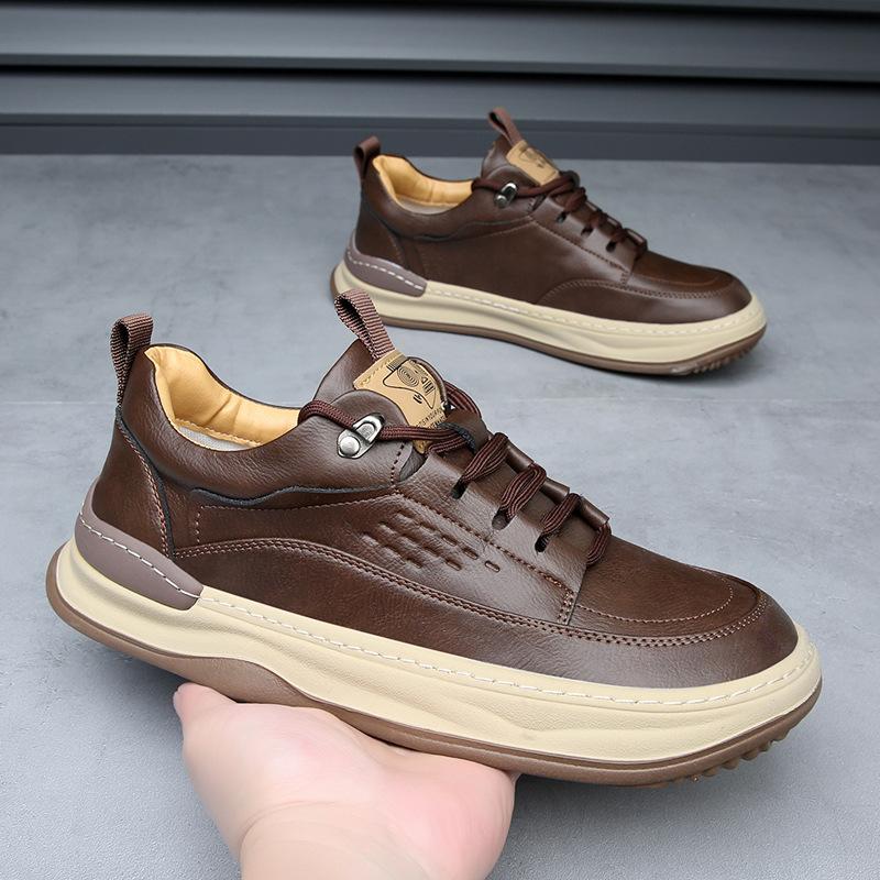 Leather Men's Shoes Spring Versatile Trend Breathable Little White Shoes Men's Summer Hollow Hole Leather Shoes Men's Casual Board Shoes