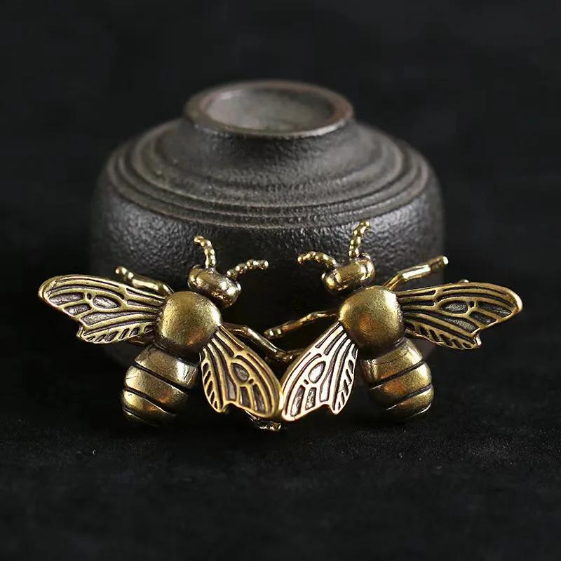 Massive Messing-Insekten-Honigbienen-Figuren, Miniaturen, Teehaustier, lustiger Käfer, Bastelsammlung, kleine Desktop-Ornamente, Heimdekorationen