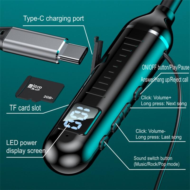 Wireless Bluetooth-compatible Headset LED Digital Display Hanging Neck Stereo Noise Cancelling