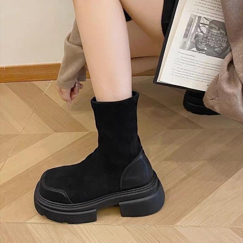 Platform Short Boots Women's Shoes New Early Autumn Elastic Thin Boots Retro Martin Boots Chelsea Boots