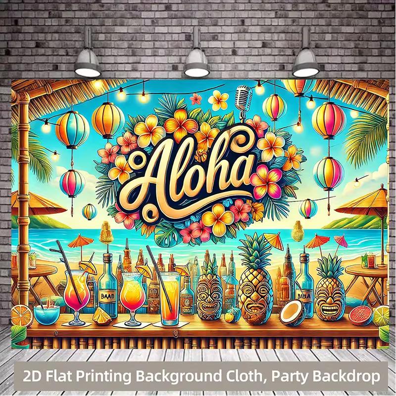 

2D Tropical Hawaiian Backdrop, 2D Flat Aloha Tiki Bar Cocktail Background for Luau Live Streaming Vlog 47.2x31.5inch/120*80cm