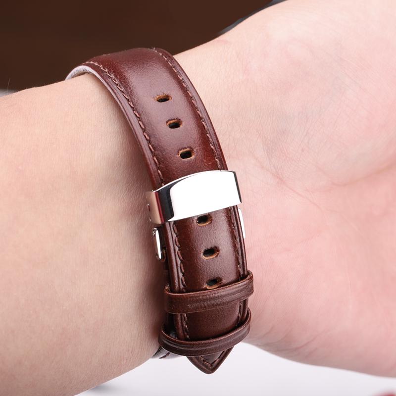 Watchband 18mm - 24mm Genuine Leather Watch Band Strap Brown Black High Quality Watchbands Bracelet Clasp Accessories