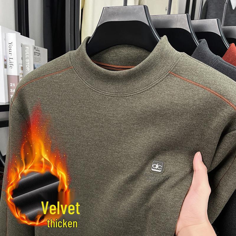 

Men s Plush Long-Sleeve Winter T-Shirt - Korean Style Casual Half-High Collar Base Layer L