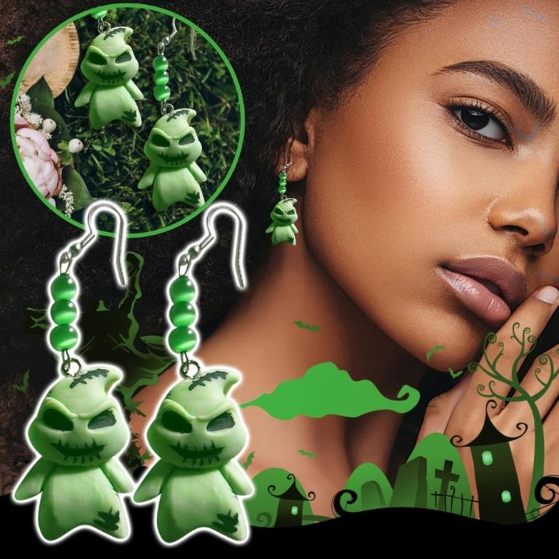 Spooky Green Spirit Earrings Small Dangle Drop Ear Rings Cute Halloween Themed Ears Pendant Accessories Jewelry Gift