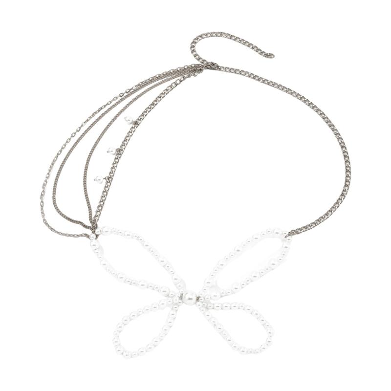 Delicate Iron Chain Waist Jewelry with Imitation Pearls Butterfly Design Stylish Body Chain for Parties & Event