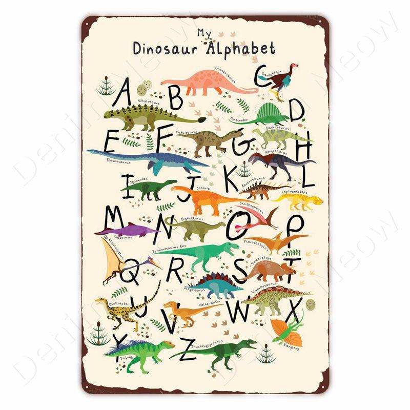 Dinosaur In the Bathroom Wall Art Print Fossil Vintage Metal Tin Sign Club Room Home Decor Animal Bones Poster Painting