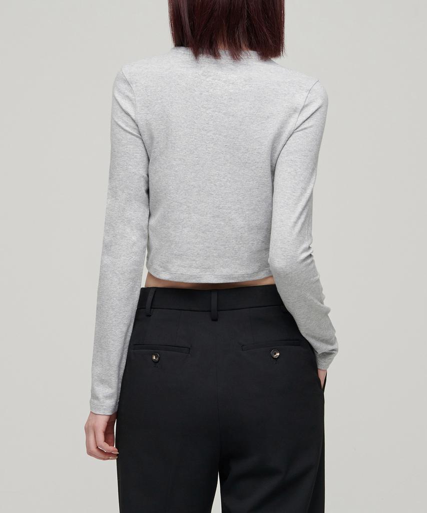 MUSINSA STANDARD WOMAN Women'S Slim Crop Crew Neck Long Sleeve T-Shirt [Medium Grey]