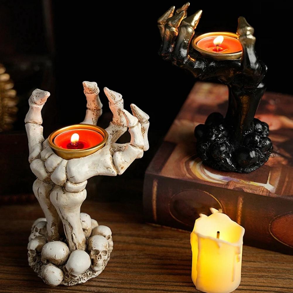 M-Modern-Halloween Candle Holder Skeleton Ghost Hand Candle Holder Resin Ornament Ghost Festival Candle Holder Candle Light