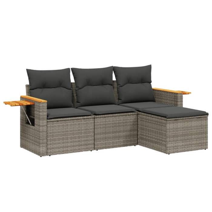 VidaXL Salon de Jardin avec Coussins 4 pcs, Canapés de Terrasse, Ensemble de Meubles de Patio, Mobilier d'Extérieur, Gris 3259148