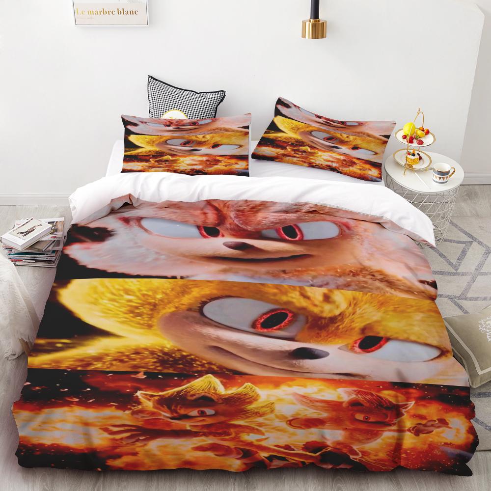 

3pcs Duvet Cover Cartoon Sonic Hedgehog Quilt Cover Bedding Set with 2 Pillocase Sonic Gifts Bedroom Dormitory 135x200cm