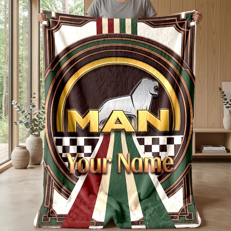 MAN Truck Custom Flannel Throw Blanket Print Your Name Text Soft Warm Blanket Holiday Present