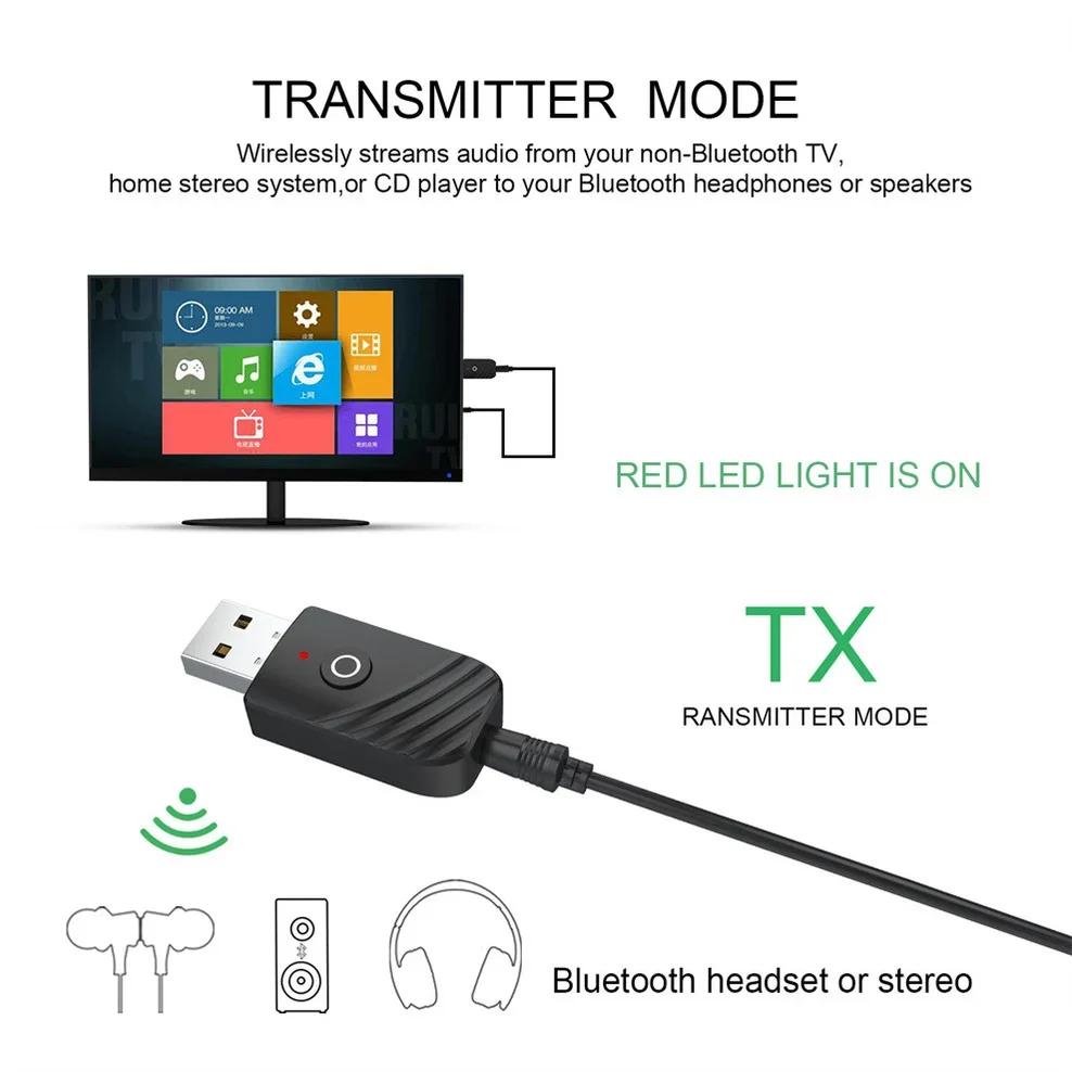 3 In 1 USB Bluetooth 5.0 Audio Receiver Transmitter Apply To Computer TV Adapter Car Dual Output For Speakers Headphones
