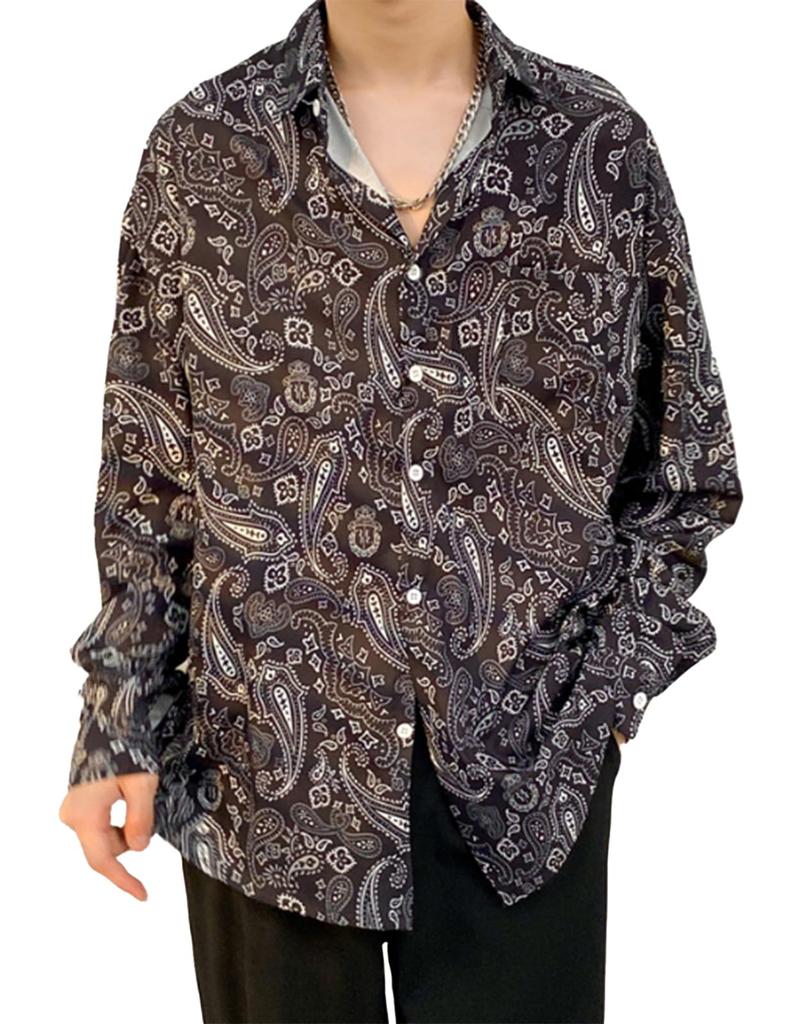 Unifiss Print featuring and floral Perfect for spring and Long this style shirt features a a and a It features a black cuffs and a front closure for