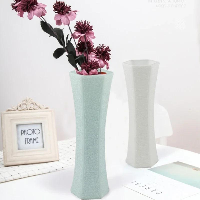 Plastics Vase For Flowers Plastics Flower Vases Unbreakable Modern Ceramic Look Geometric Ceramic Look Vase For Home Office Cafe