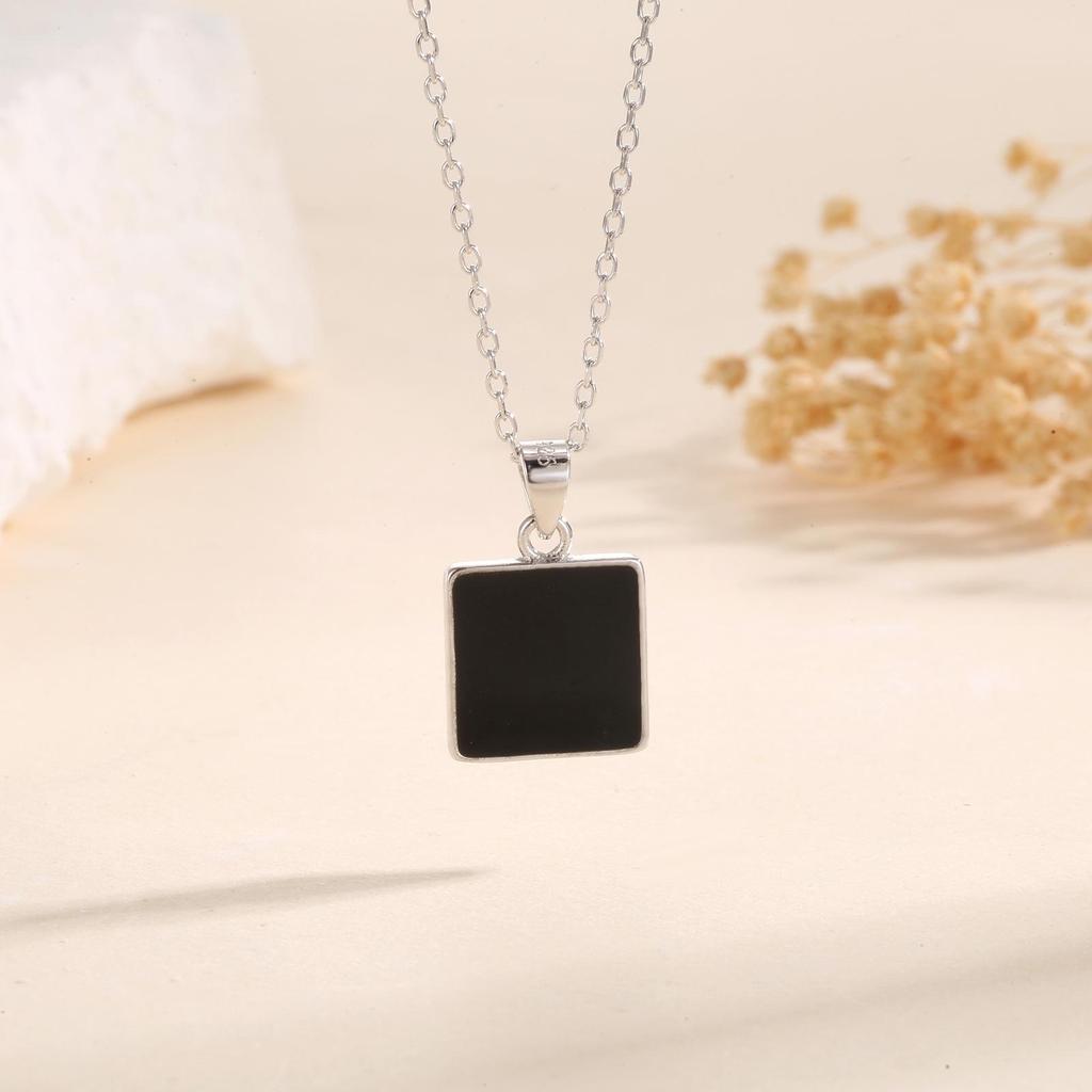 Beixi S925 Sterling Silver Geometric Black & White Epoxy Necklace for Women - Simple Fashionable Design