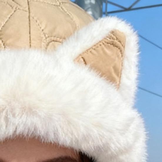 Lei Feng Hat Soft Plush Fox Ear Design Warm Imitation Rex Rabbit Fur Velvet Lined Adjustable Elastic Fit Riding Hat