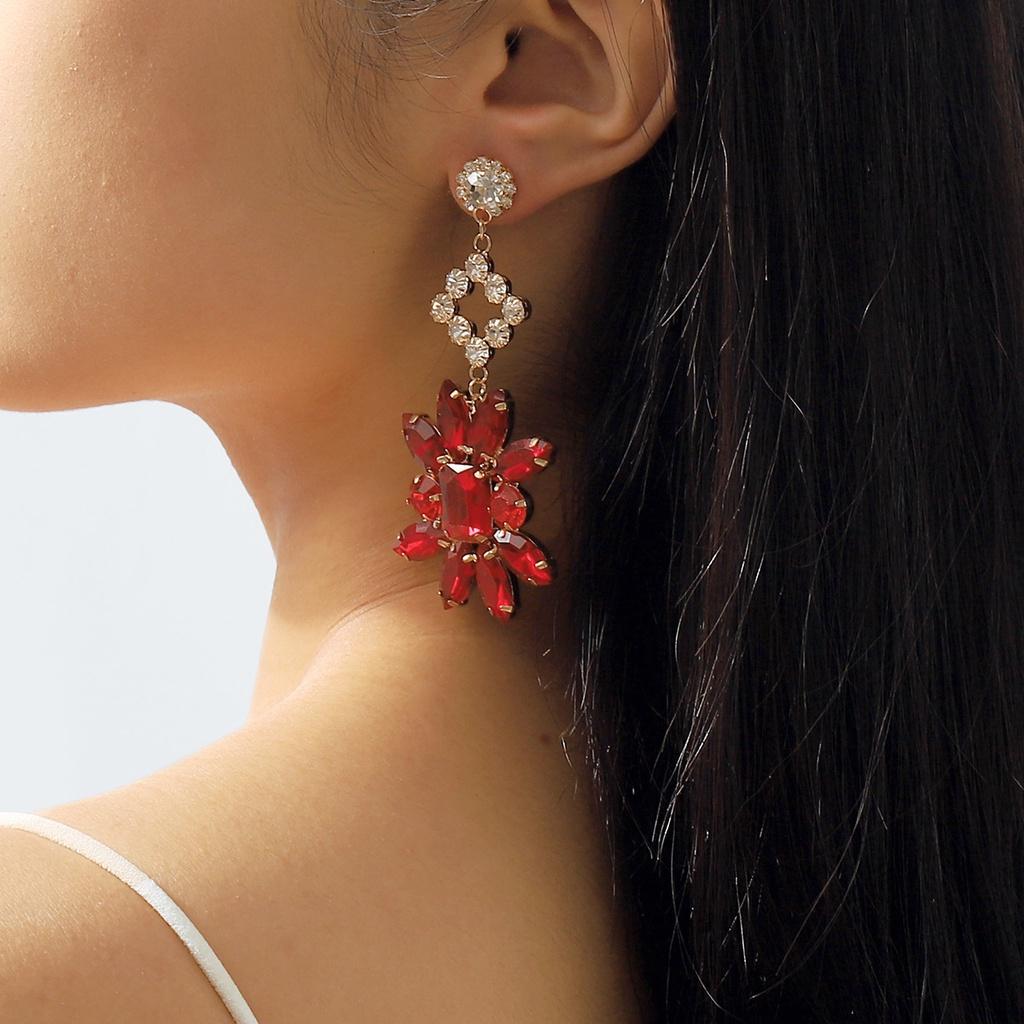 E11683 Floral Vintage Earrings Exaggerated Geometric Design Alloy With Rhinestones For Women