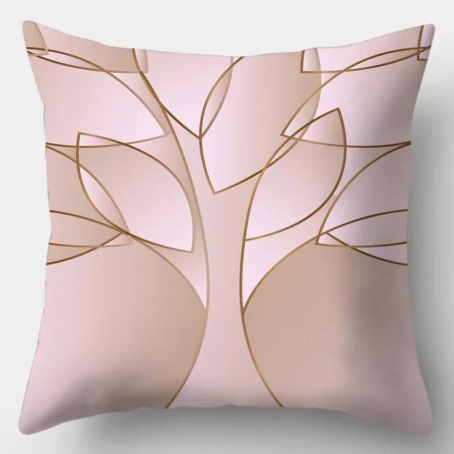 45x45 Simple Abstract Pink Line Leaf Printed Polyester Cushion Cover for Home Living Room Sofa Chair Decorative Pillowcase
