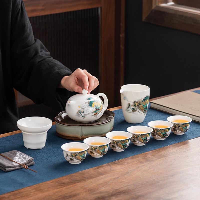 Kung Fu Teeset, Guochao Keramik Deckelschale, Haushalts-Komplettset Teetassen für Führungskräfte, Geschäftsgeschenke