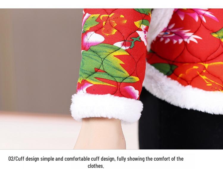 Retro Floral Chinese Style Cotton Padded Jacket for Middle-Aged Women