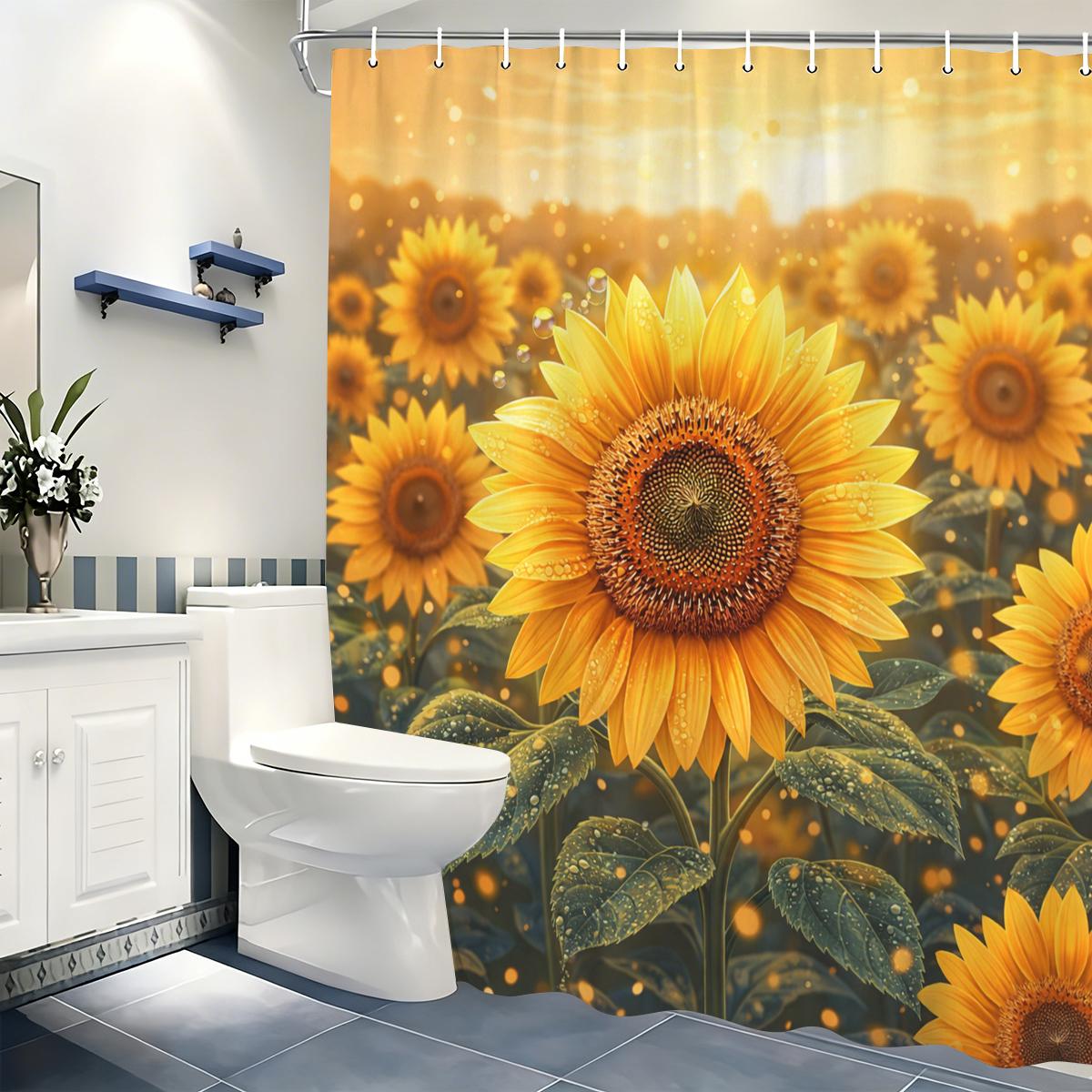 

Vibrant Sunflower Pattern Polyester Shower Curtain - Stylistic Bathroom Decor, Chic Bathtub Partition Curtain For Home W60H190(CM)-1 Pcs