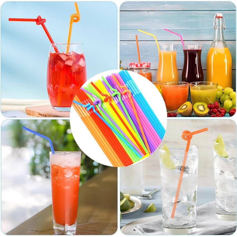 100pcs 25cm Disposable Plastic Straw Stretchable Artistic Curved Straw for Juice Beverage Soda Restaurant Tableware Accessories