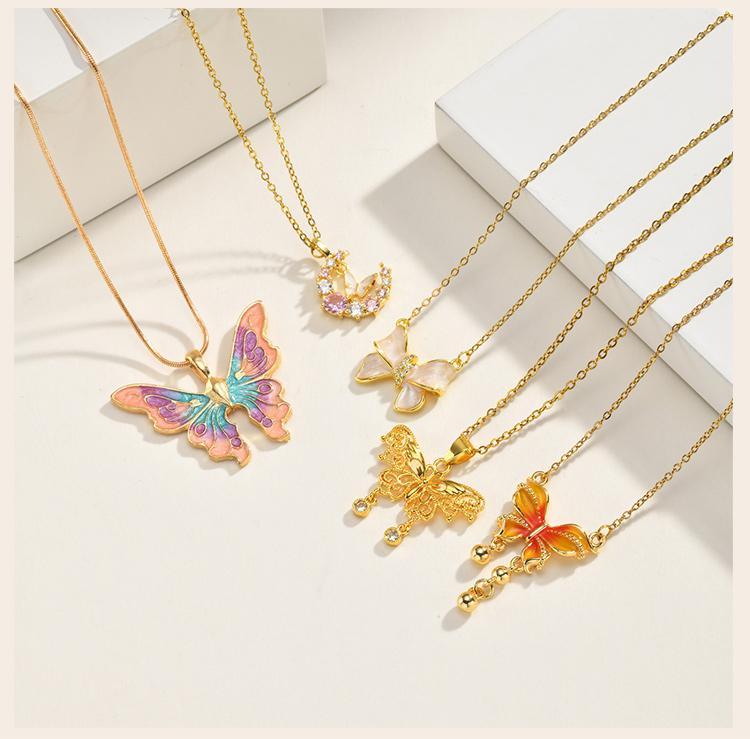 Stainless Steel Butterfly Charm Pendant Necklace for Women, Waterproof 18K Gold Plated Tarnish Free Summer Daily Layering