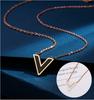 Titanium Steel Fashion Temperament Black And White Double-Sided V Letter Necklace Women'S Rose Gold Short Design Clavicle Chain