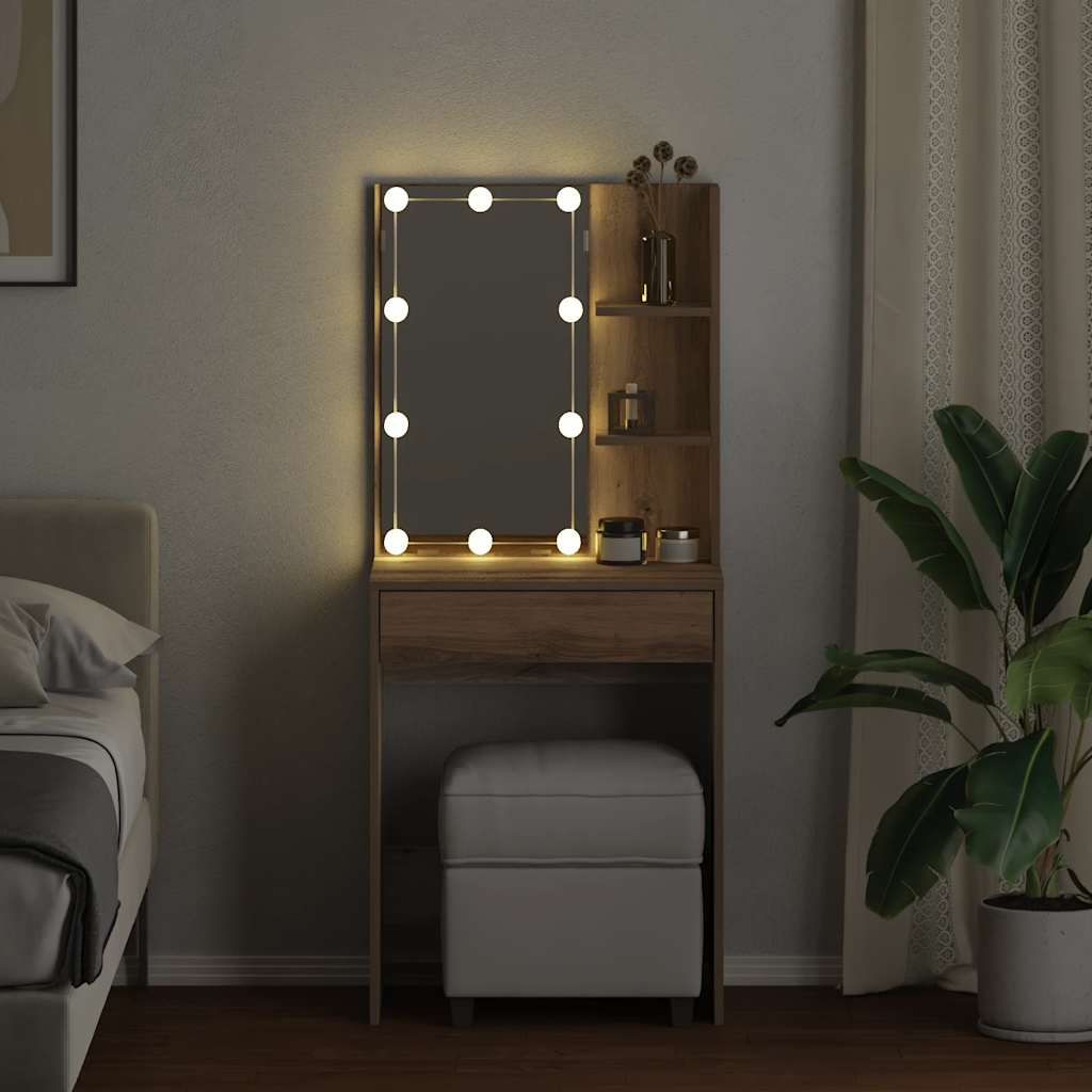 Makeup Table with LED Lights Artisan Oak 60 x 40 x 140 cm