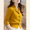 Damen Frühling und Herbst Umlegekragen Strickjacke Damen Koreanische Version Elegante Strickoberteile