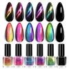 BORN PRETTY Cat Eye Nail Polish Holographic Chameleon Galaxy Magnetic Nail Polish with Black Magnetic Salon Home Gift for Women 5-Color Set,