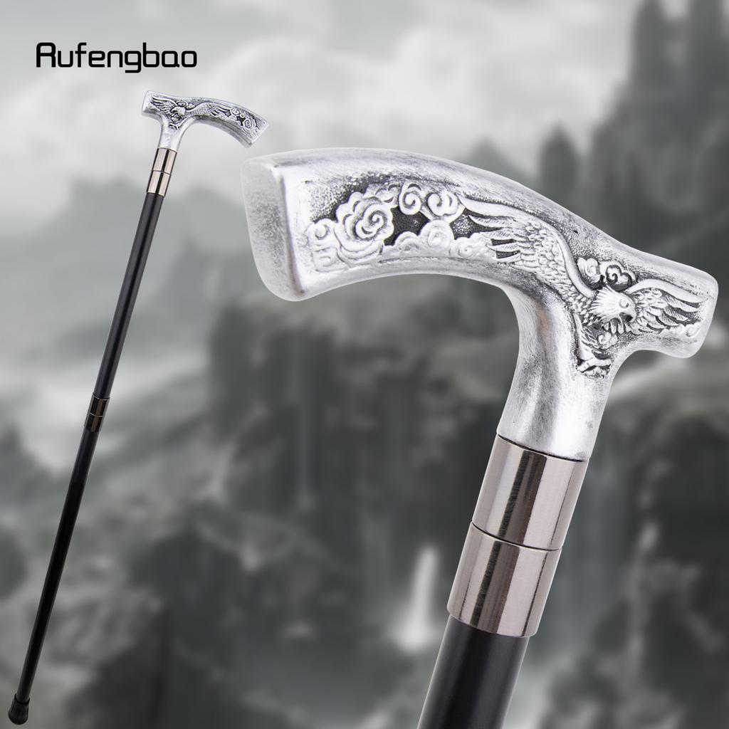 Silberner Harz Adler Gehstock Mode Dekorativer Stahlstock Gentleman Elegant Cosplay Stock Knauf Krummstab 93cm