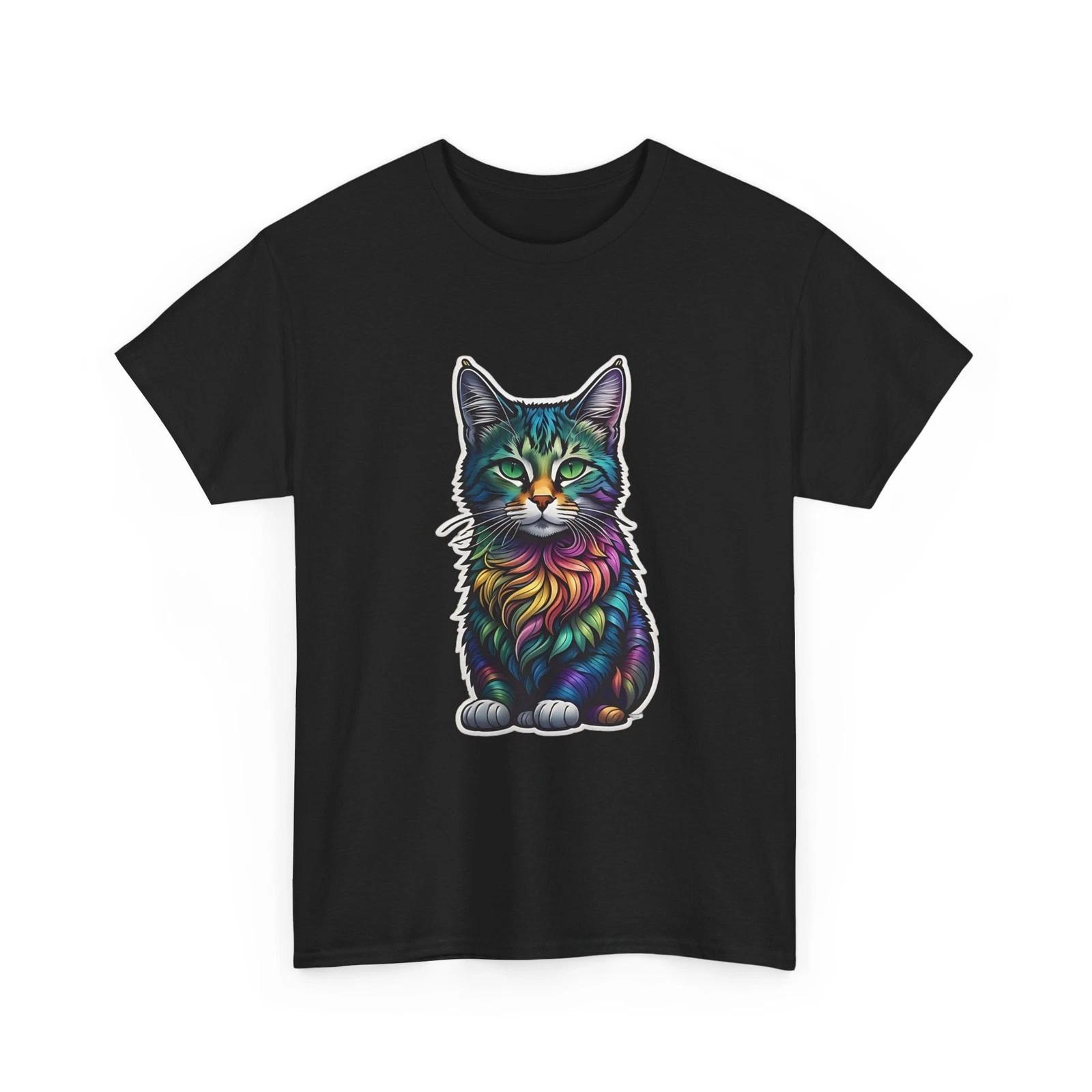 Rainbow Mystic Cat T-Shirt Colorful Cat Art Graphic Tee S