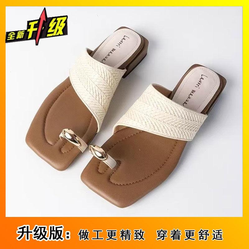 French niche out summer new sandals 2025 high value toe cool outside vacation retro woven slippers women