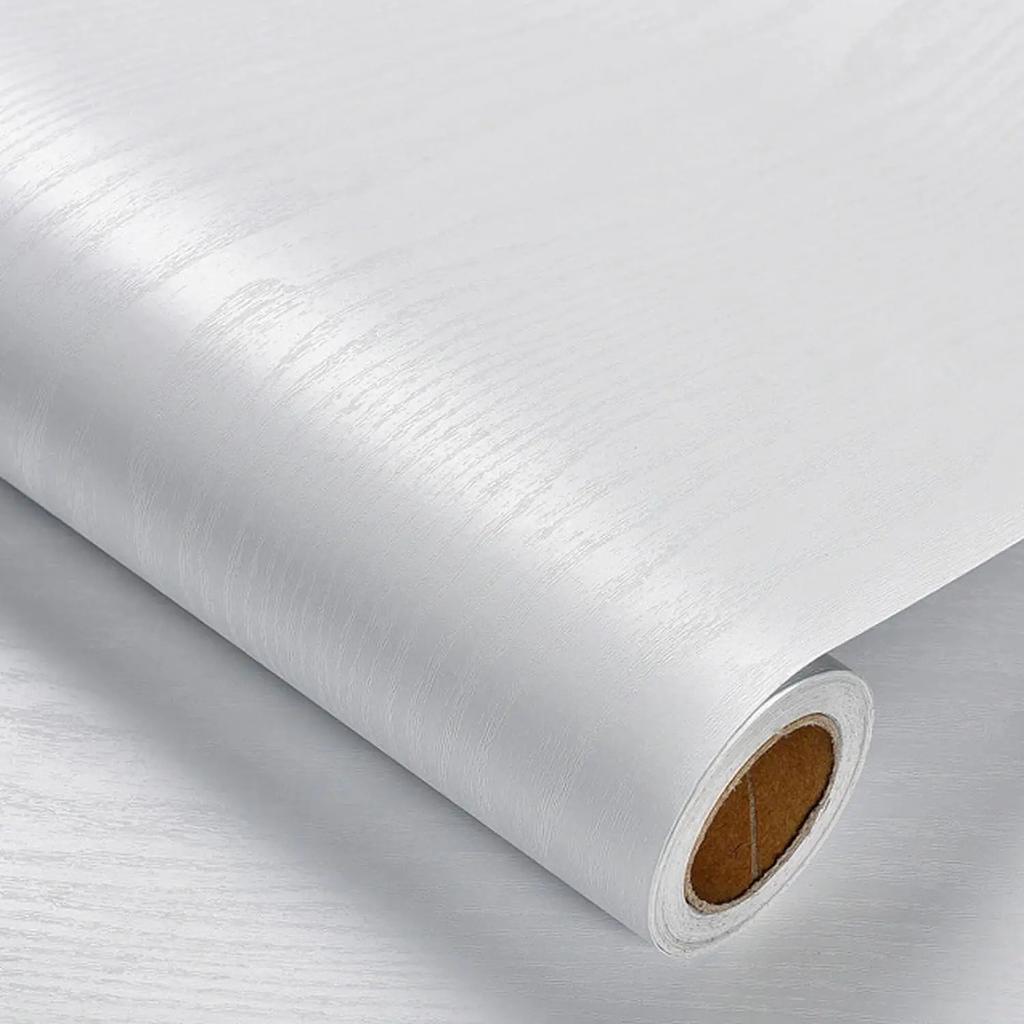 White Wood Vinyl Wallpaper Waterproof Self Adhesive Wallpapers Doors Cabinet Desktop Modern Furniture Decorative Wall Paper