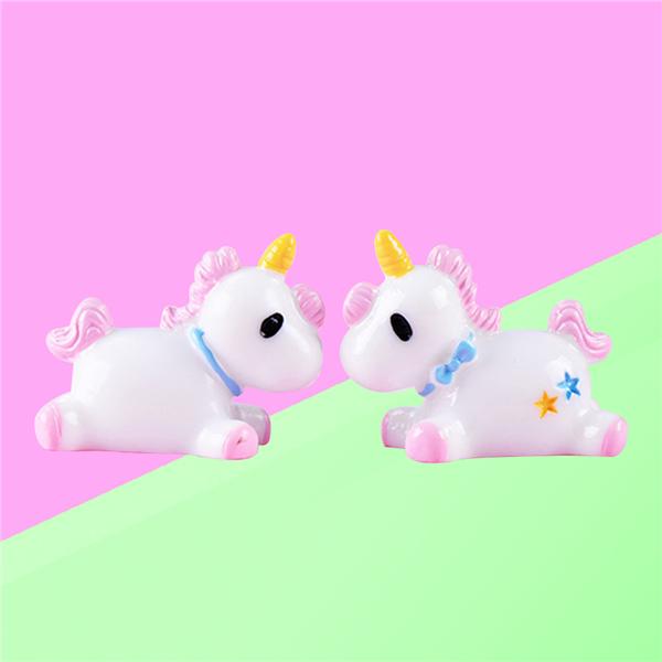 2Pcs Miniatures Unicorns Mini Resin Micro Landscape Bonsai Home Succulent Garden Craft Fairy Decor