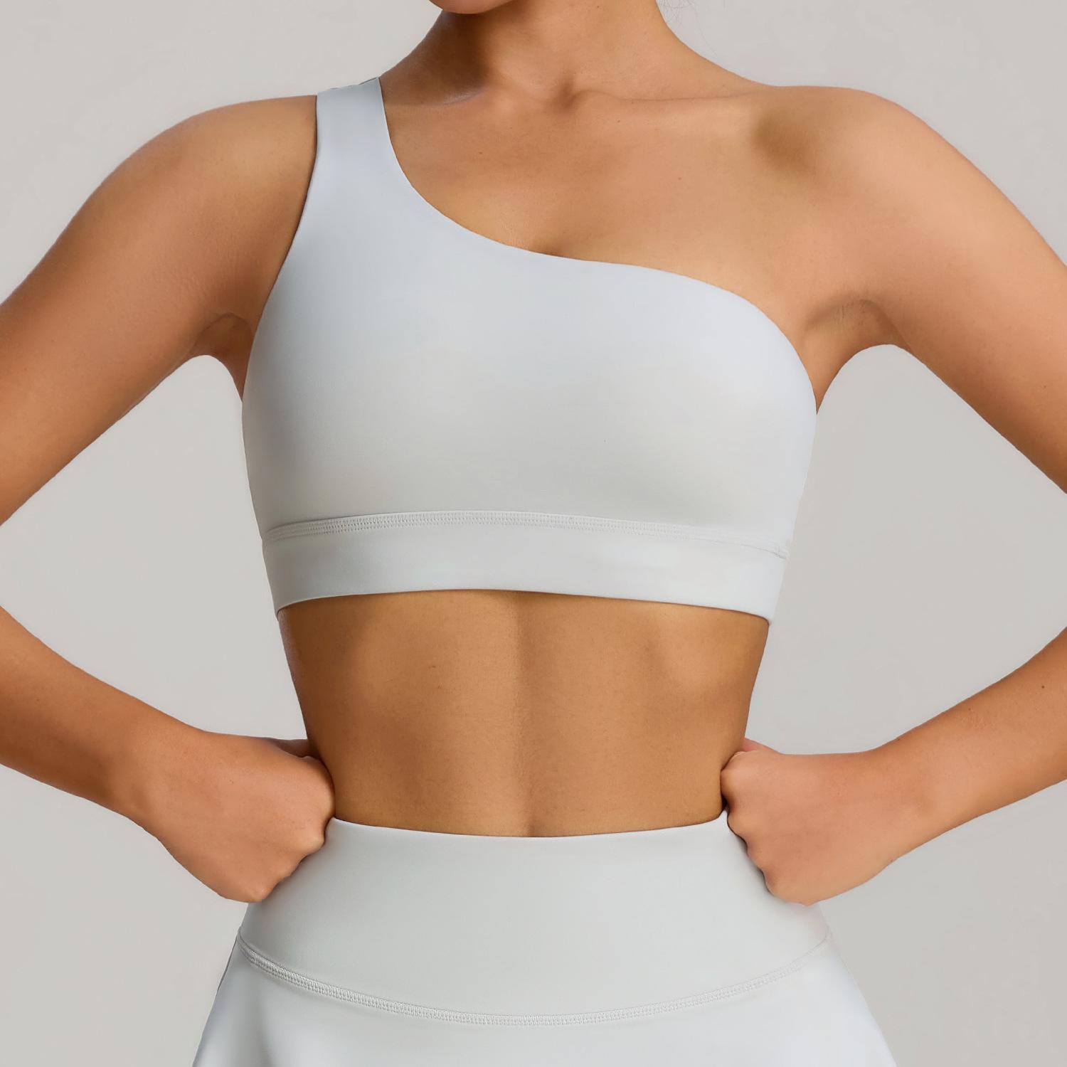 

European & American Asymmetrical One-Shoulder Quick-Dry Shockproof Sports Bra - Elastic Bare Feel Yoga Vest M