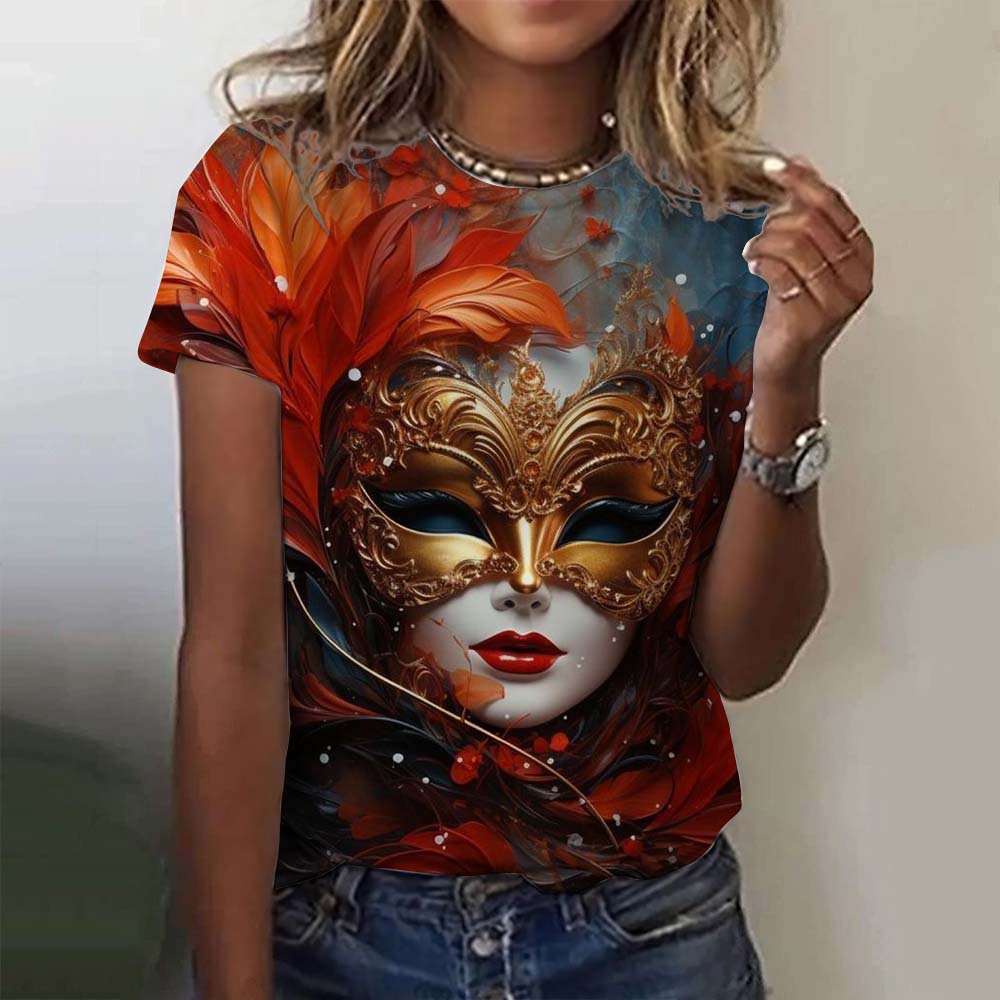 

Женские праздничные топы с графикой маски Марди Гра, повседневные летние, новые, для отпуска, с лацканами, с короткими рукавами, карнавальная одежда 3XL
