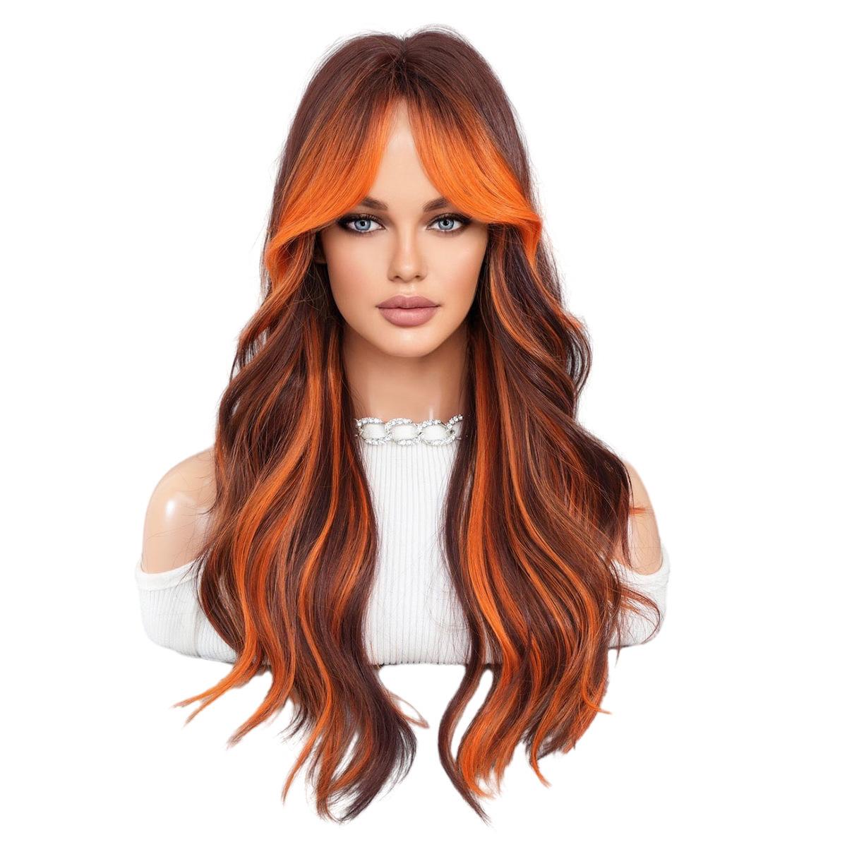 

TikTok Viral Flaming Orange Balayage Wig - Длинный волнистый с челкой-занавеской | Готовый бесклеевой парик для смелых модных женщин 65cm