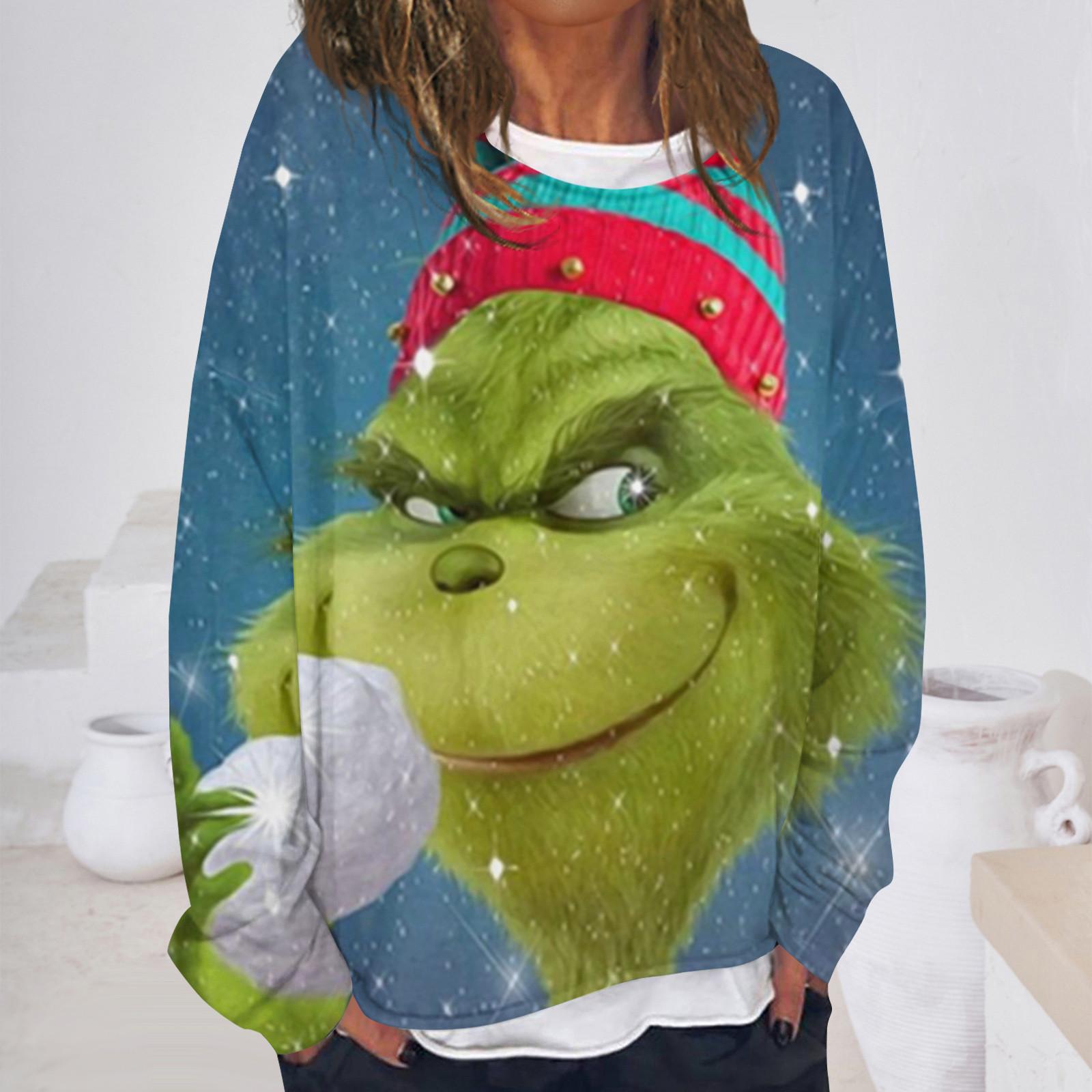 

Жіночий повсякденний модний вінтажний світшот з довгим рукавом і круглим вирізом з принтом, багатошаровий пуловер L синій