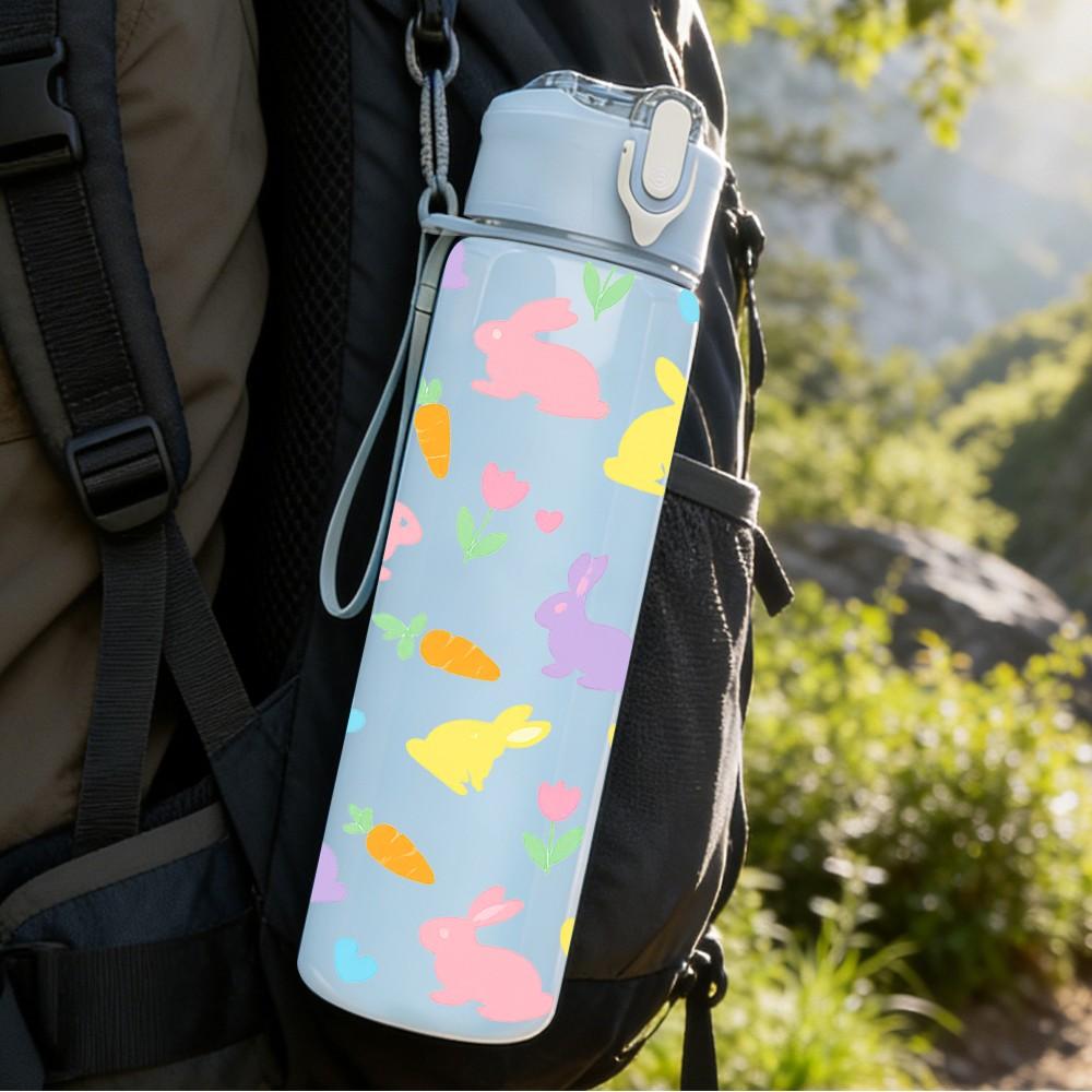 1PC Pastel Blob Color Block Seamless Print 750ml Color Plastic Sports Water Bottle Leakproof Flip Straw Lid Suitable for Sports Office Home Use