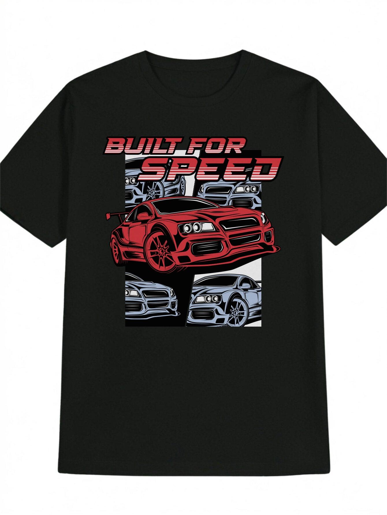 Casual Crew Neck T-shirt with BUILT for SPEED Red Sports Car Print XXXXL