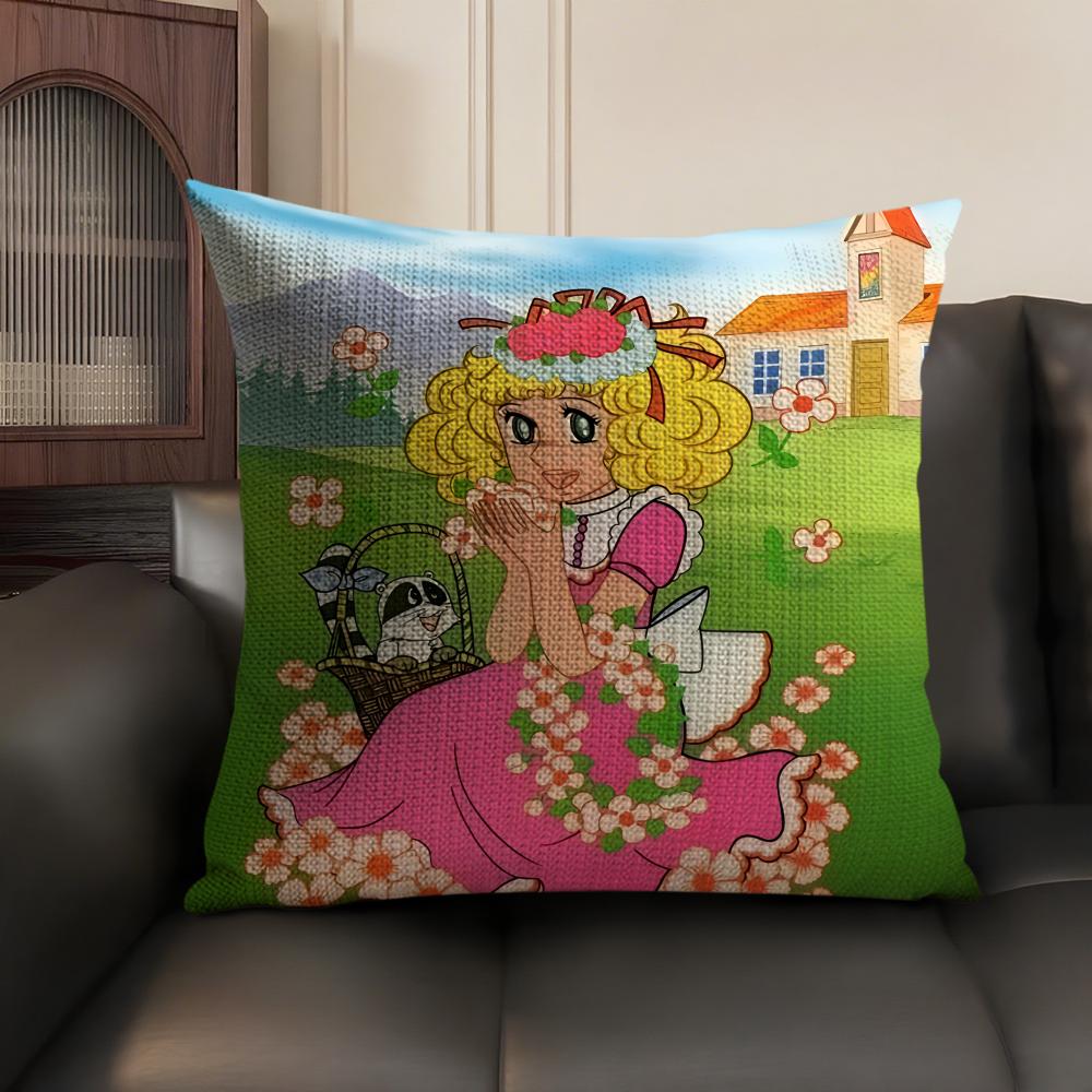 CCandy Candy Anime Cushion Cover Natural Linen Organic Fabric DoubleSided Printing Sofa Home Decor Gift Pillow Case