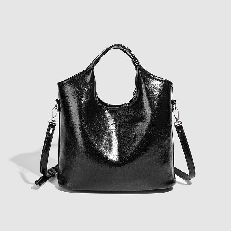 Fashionable Women's Textured Black Tote - 2025 Large Capacity Versatile Shoulder & Crossbody Bag
