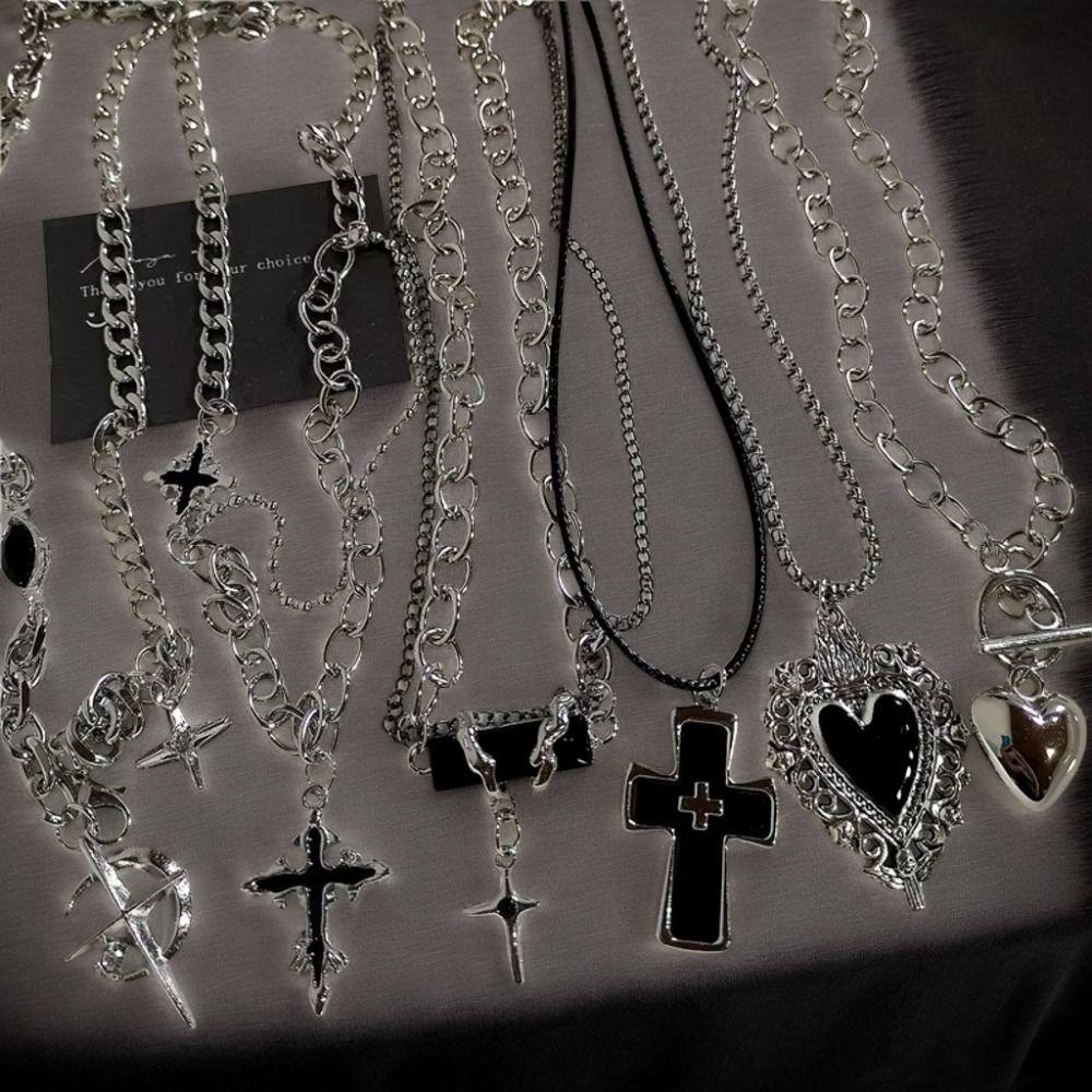 Street Vintage 90s Y2K Necklace Zinc Zinc Zinc Alloy Cross Pendant Halloween Punk Rock Necklace Men Women