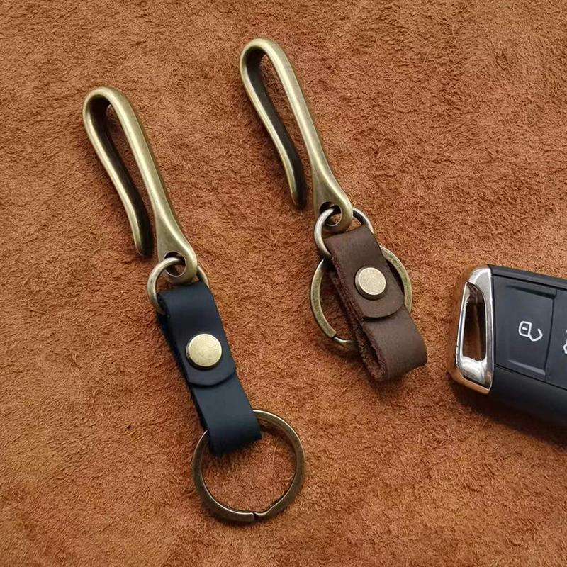 Vintage Genuine Leather Keychain Accessories High Quality Cowhide Key Chain For Men  U-Waist Keyring Hook